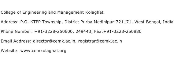 College of Engineering and Management Kolaghat Address Contact Number
