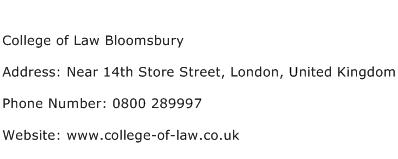College of Law Bloomsbury Address Contact Number