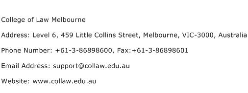College of Law Melbourne Address Contact Number