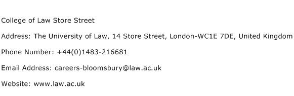 College of Law Store Street Address Contact Number