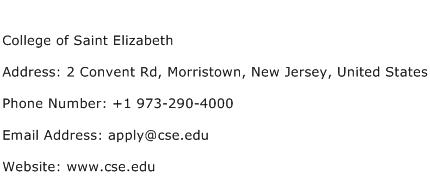 College of Saint Elizabeth Address Contact Number
