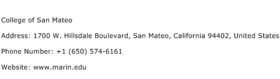College of San Mateo Address Contact Number