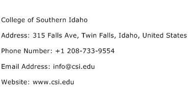 College of Southern Idaho Address Contact Number