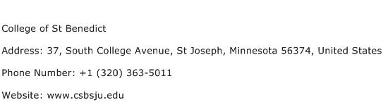 College of St Benedict Address Contact Number