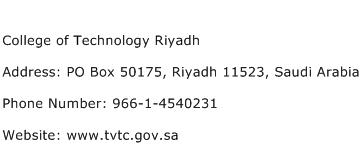 College of Technology Riyadh Address Contact Number