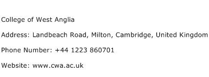 College of West Anglia Address Contact Number