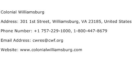 Colonial Williamsburg Address Contact Number