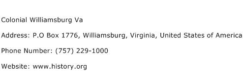 Colonial Williamsburg Va Address Contact Number