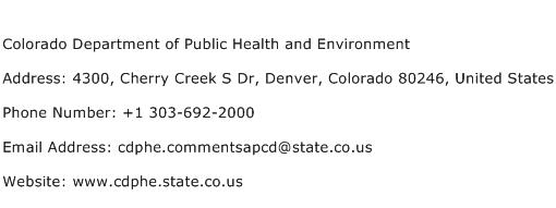 Colorado Department of Public Health and Environment Address Contact Number