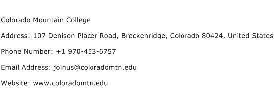 Colorado Mountain College Address Contact Number