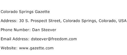 Colorado Springs Gazette Address Contact Number