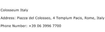 Colosseum Italy Address Contact Number