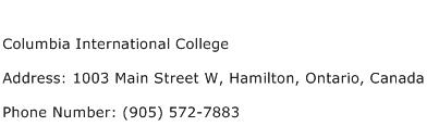 Columbia International College Address Contact Number