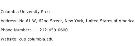 Columbia University Press Address Contact Number