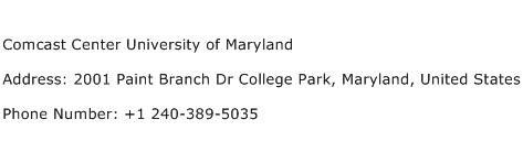 Comcast Center University of Maryland Address Contact Number