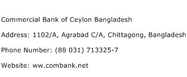 Commercial Bank of Ceylon Bangladesh Address Contact Number