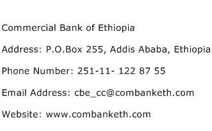 Commercial Bank of Ethiopia Address Contact Number