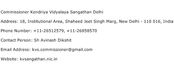 Commissioner Kendriya Vidyalaya Sangathan Delhi Address Contact Number