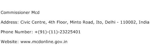 Commissioner Mcd Address Contact Number