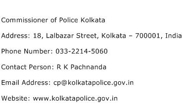 Commissioner of Police Kolkata Address Contact Number
