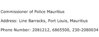 Commissioner of Police Mauritius Address Contact Number