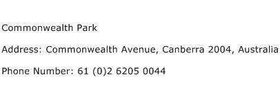 Commonwealth Park Address Contact Number