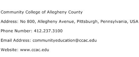 Community College of Allegheny County Address Contact Number