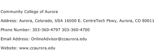 Community College of Aurora Address Contact Number