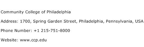 Community College of Philadelphia Address Contact Number
