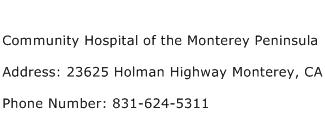 Community Hospital of the Monterey Peninsula Address Contact Number