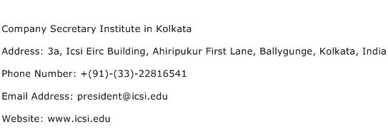 Company Secretary Institute in Kolkata Address Contact Number