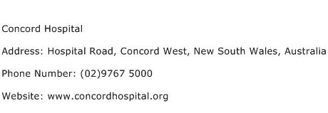 Concord Hospital Address Contact Number