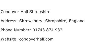 Condover Hall Shropshire Address Contact Number