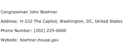 Congressman John Boehner Address Contact Number