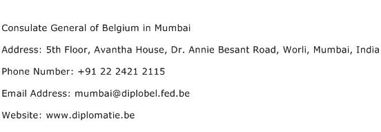 Consulate General of Belgium in Mumbai Address Contact Number