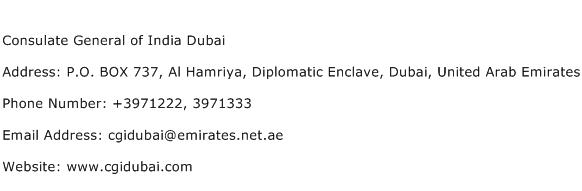Consulate General of India Dubai Address Contact Number