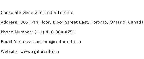 Consulate General of India Toronto Address Contact Number
