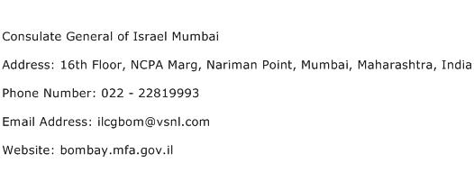 Consulate General of Israel Mumbai Address Contact Number