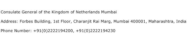 Consulate General of the Kingdom of Netherlands Mumbai Address Contact Number