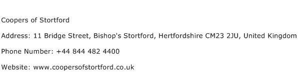 Coopers of Stortford Address Contact Number