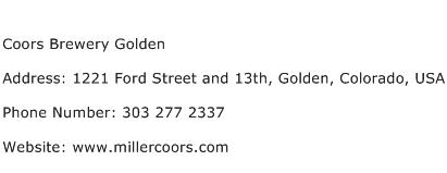 Coors Brewery Golden Address Contact Number