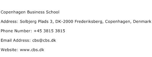 Copenhagen Business School Address Contact Number