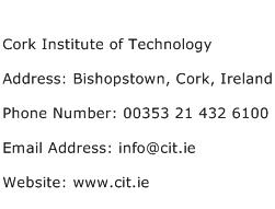 Cork Institute of Technology Address Contact Number