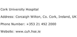 Cork University Hospital Address Contact Number