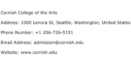 Cornish College of the Arts Address Contact Number