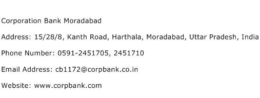 Corporation Bank Moradabad Address Contact Number