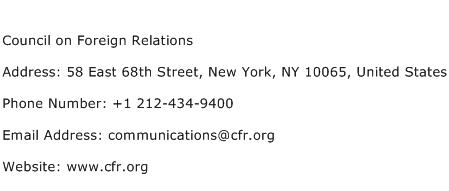 Council on Foreign Relations Address Contact Number