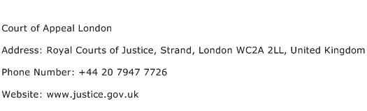 Court of Appeal London Address Contact Number