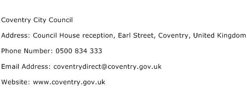 Coventry City Council Address Contact Number