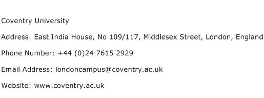 Coventry University Address Contact Number